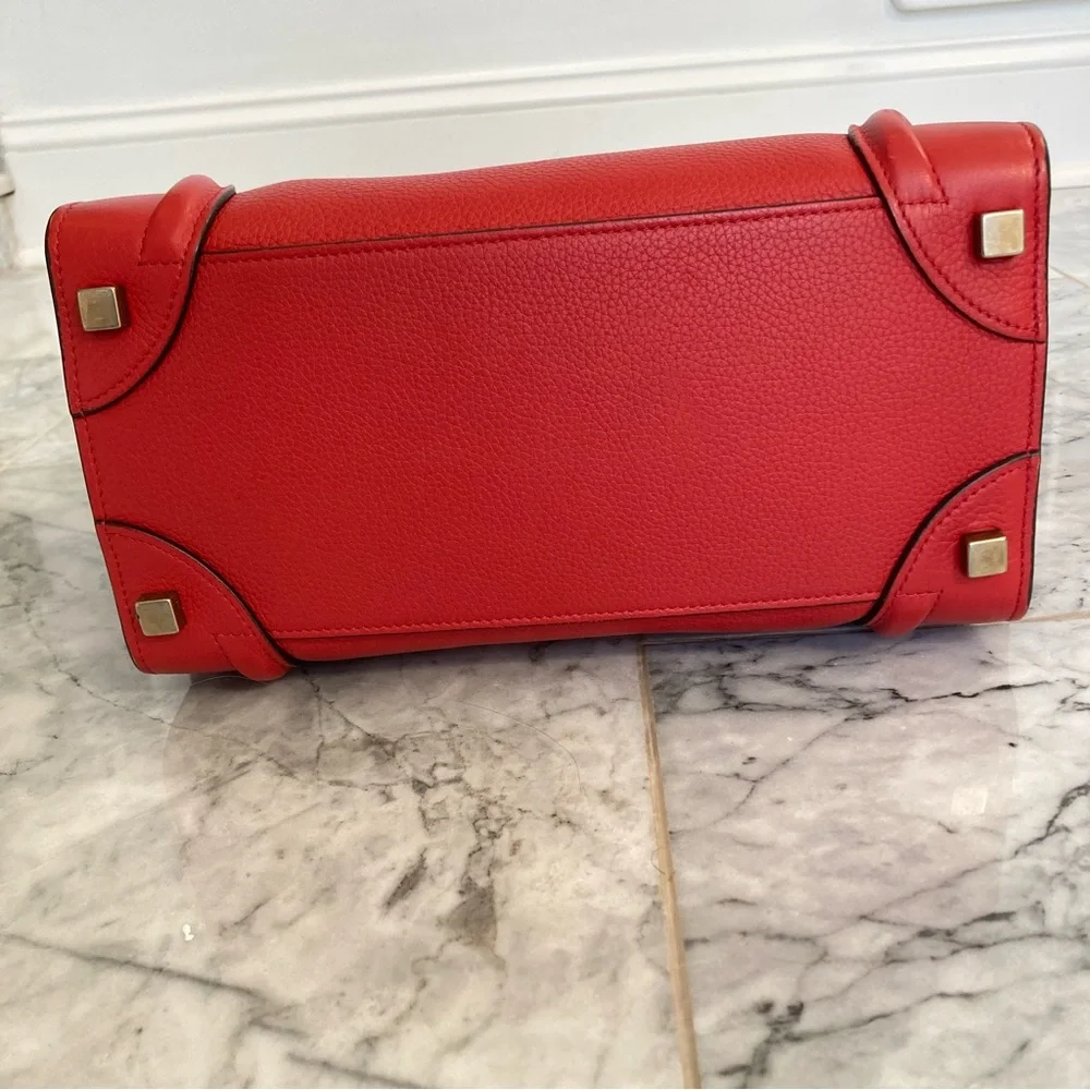 SALE🇺🇸CELINE Micro Red Drummed Leather Luggage Tote Handbag - Picture 5 of 14